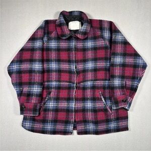 Vintage Johnson Woolen Mills Jacket Womens Small Purple Wool Plaid Hunting Coat